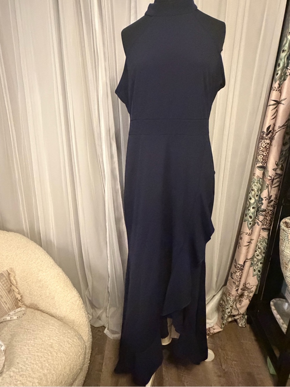 MEROKEETY Navy Ruffle Maxi Dress | Size Large | NWT